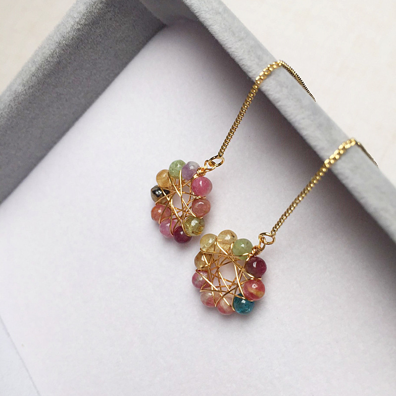 15g Weight Earrings Classification 1 Pair Modern Style Flower Tourmaline Alloy Earrings