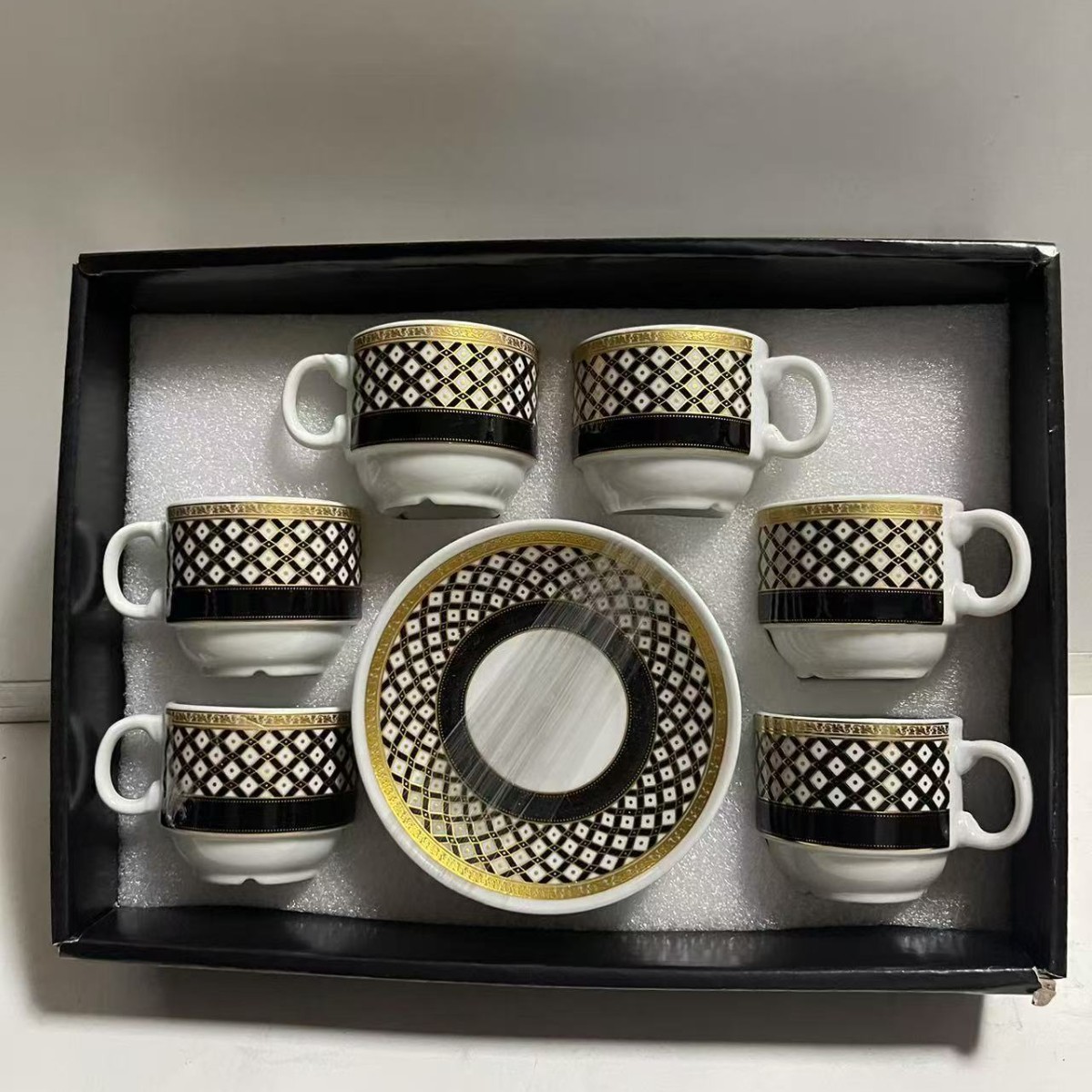 Nuevo conjunto de tazas de café de cerámica europea, tazas de café de estampado transfronterizo, 6 tazas de café de Oriente Medio, 6 platos de café de la tarde