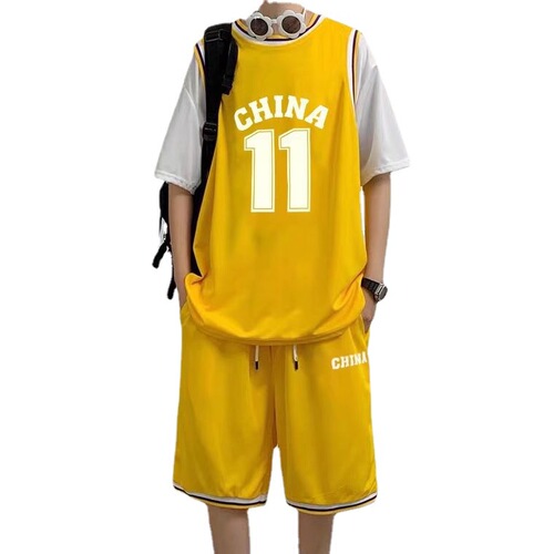 Summer sports suit men and women's trend basketball 11 number jersey fake two piece short sleeve t-shirt shorts large size ball suit trend 