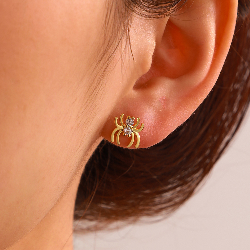 Fashion Animal Copper Gold Plated Zircon Ear Studs 1 Pair