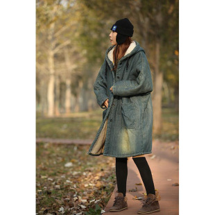 Wandering notes 24 years winter washed plus size casual coat buckle artistic hooded long cotton-padded coat cotton-padded coat