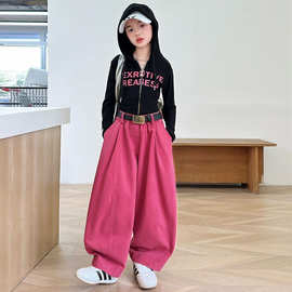 女童秋装紧身拉链外套灯笼裤两件套2025新款中大童爵士舞舞蹈服潮