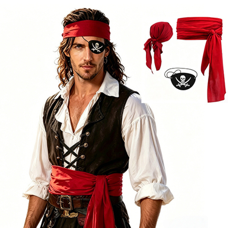 Cross-border Halloween pirate costume performance set with headscarf and belt, unisex bandit costume props and accessories Cross-border Halloween pirate costume performance set with headscarf and belt, unisex bandit costume props and accessories