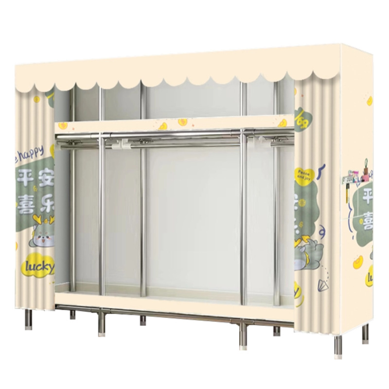 All-Steel Frame Simple Wardrobe Home Bedroom Assembly Cloth Wardrobe Rental House Strong and Durable Hanging Wardrobe Storage Cabinet