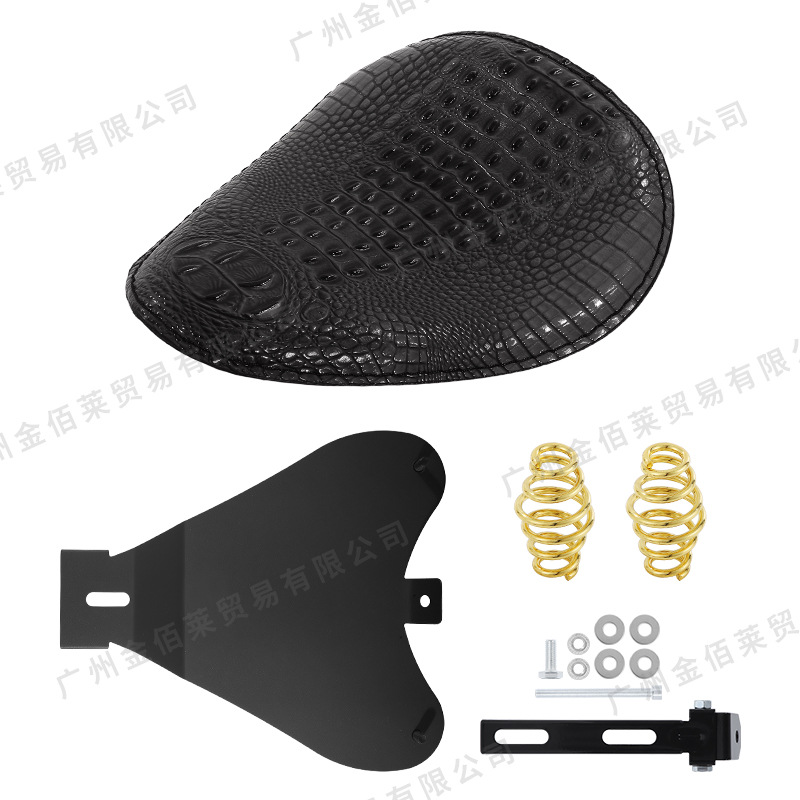 Motorcycle Accessories for: Ha Lei Electric car cushion - crocodile-leather-black-seat-long-round-spring-gold-bracket