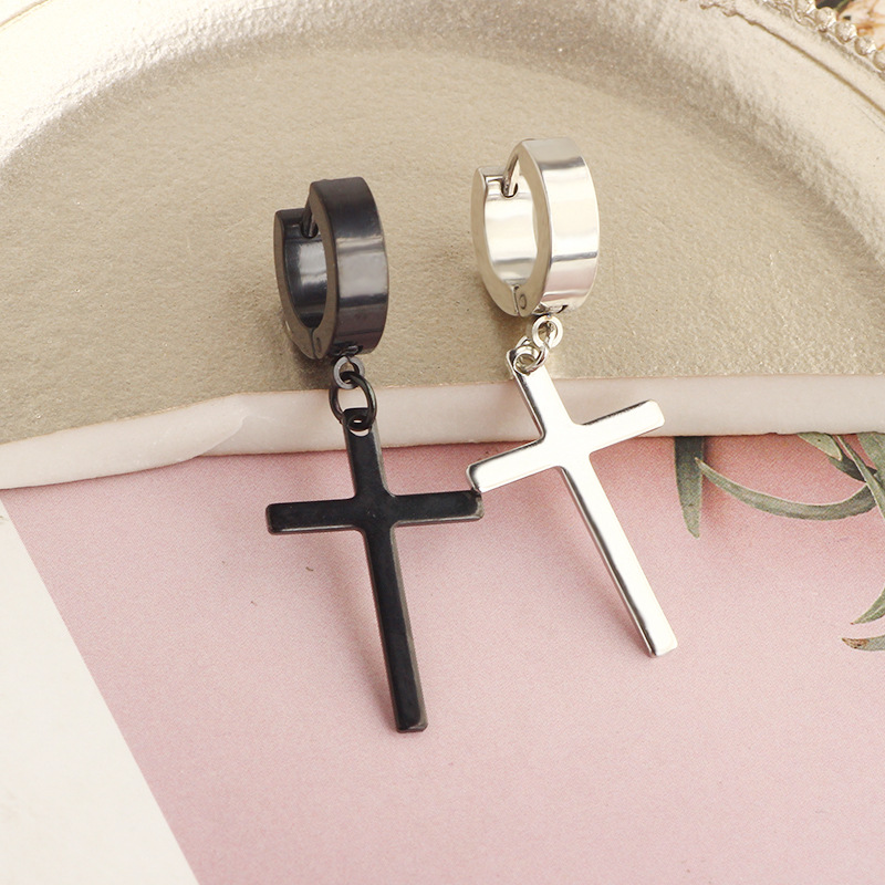 Distinctive Pointed Tapered Titanium Steel Earrings Men's Harajuku Retro Simple Circle Earrings Trendy Hip-Hop Ear Clip Women detail image 17