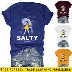 欧美ebay独立站休闲舒适女装salty all there flavors圆领短袖T恤