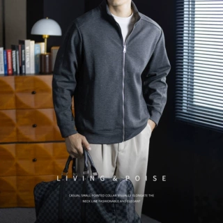 【醋酸羊毛】轻奢立领保暖卫衣开衫男士松弛百搭纯色拉链顺滑外套