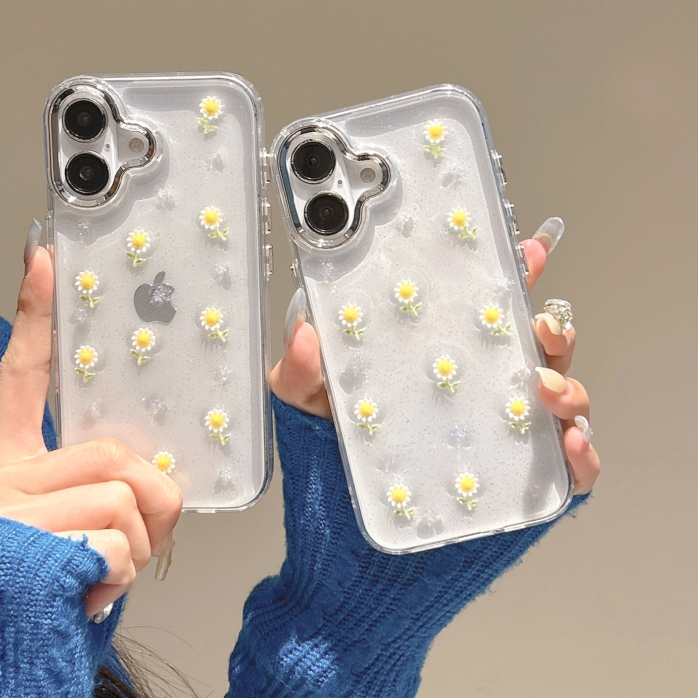 Transparent Bottom Glue Sunflower Floral Suitable for Ihone17Promax Apple 16Pro Mobile Phone Case 15 New Style 14 New