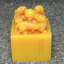 田黄石印章雕田黄石双狮子印章石风水玄关摆件玉石观赏奇石