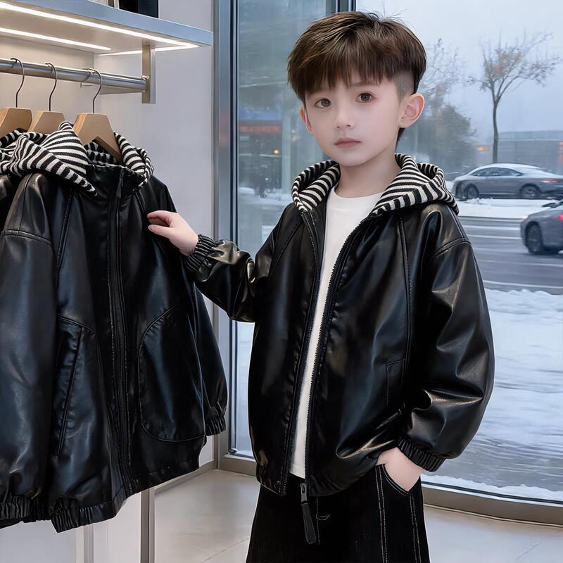 Boys' autumn jacket 2026 new style for middle and large children, Korean-style cool autumn outfit, children's leather jacket Boys' autumn jacket 2026 new style for middle and large children, Korean-style cool autumn outfit, children's leather jacket