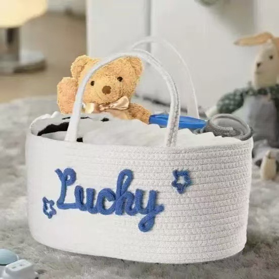 Cesta de pañales para bebés Cesta de almacenamiento de juguetes Cesta de almacenamiento Cesta de mano con borlas Cesta de mano tejida a mano Rejilla extraíble y portátil
