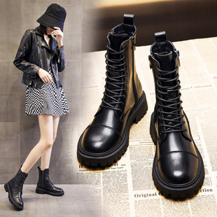 Thick-Soled Boots for Women British Style 2025 New Spring & Fall Single Boots Genuine Leather Winter Versatile Fleece-Lined Mid-Calf Motorcycle Boots