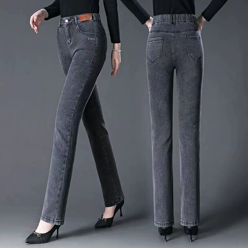 Смойные прямые джинсы женские осенние и зимние новые эластичные женские брюки среднего возраста высокого класса тонкая мама длинные брюки