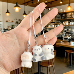 かわいい植毛動物ぽっちゃり牛と子羊キーホルダー植毛ペンダント携帯電話チェーンバッグペンダントカップル