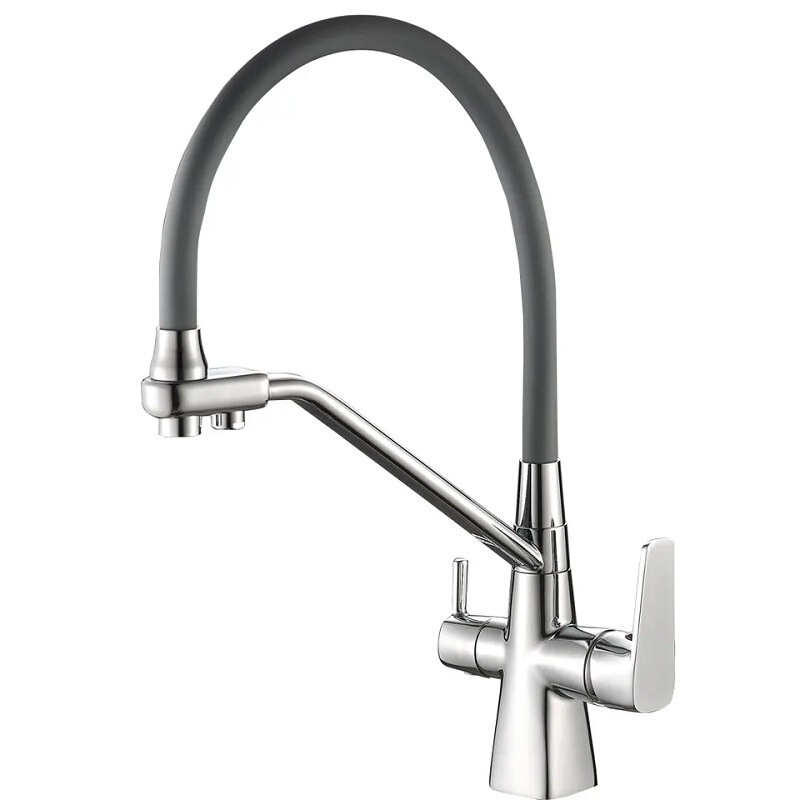 Pull down Brass 3 in 1 Double Handle Drinking Water Chrome 3 Way Flexible Pipe Kitchen Filter Faucet