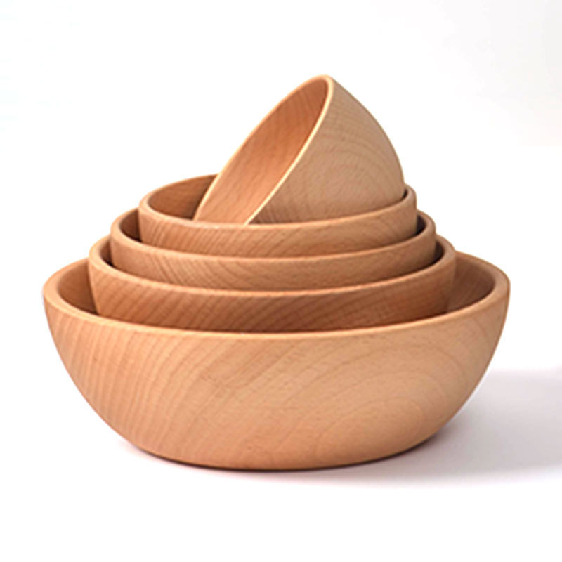 Fuente de la fábrica de madera maciza ensaladera color sólido redondo tazón de madera creativo Beech Bowl placa estilo japonés gran cantidad descuento