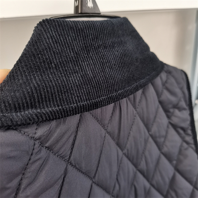 9660女士秋冬新品格子绗线简约小刺绣标灯芯绒翻领设计棉衣马甲|undefined