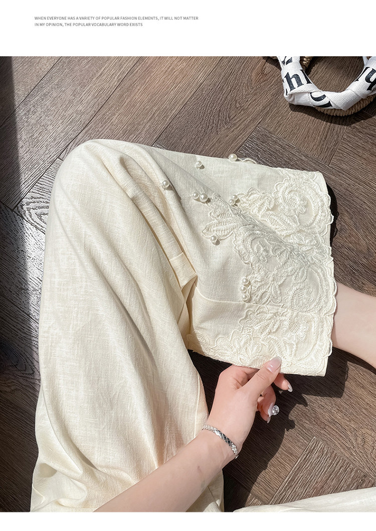 Quần culottes nữ ống rộng eo cao chất liệu ren đính cườm — Màu ảnh chi tiết 45