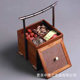 木质中秋节月饼礼盒家居零食坚果手提式收纳盒双层分格便携式木盒