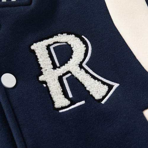 Autumn and winter casual boys' jackets, trendy velvet round-neck baseball uniforms, letter long-sleeved contrast striped warm jackets