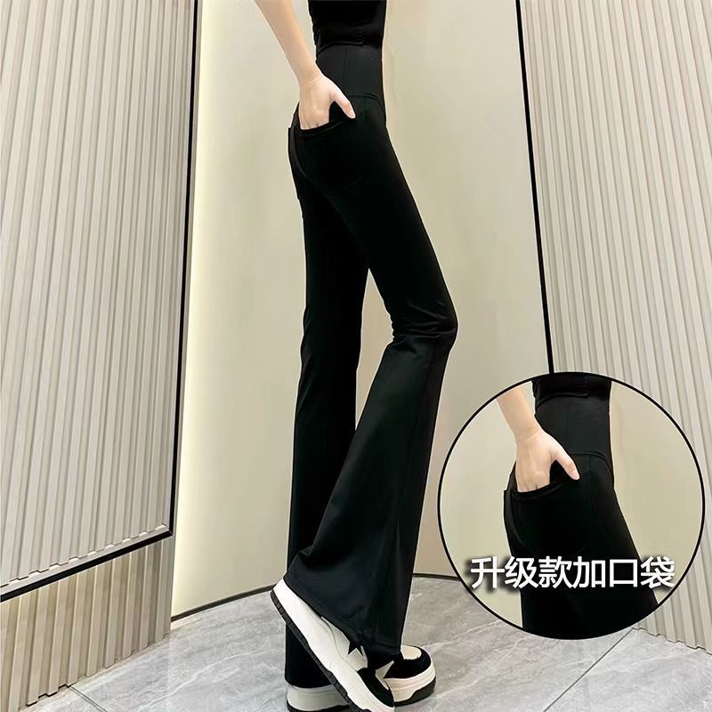 New Style Flared Shark Pants for Women, High-Waisted Slimming Leggings, Versatile Slim Barbie Pants for Outerwear with Back Pockets and Flared Design
