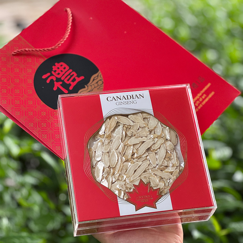 Canadian American Ginseng Slanted Slices 80g Gift Box Soft Branch Flower Flag Ginseng quality and texture