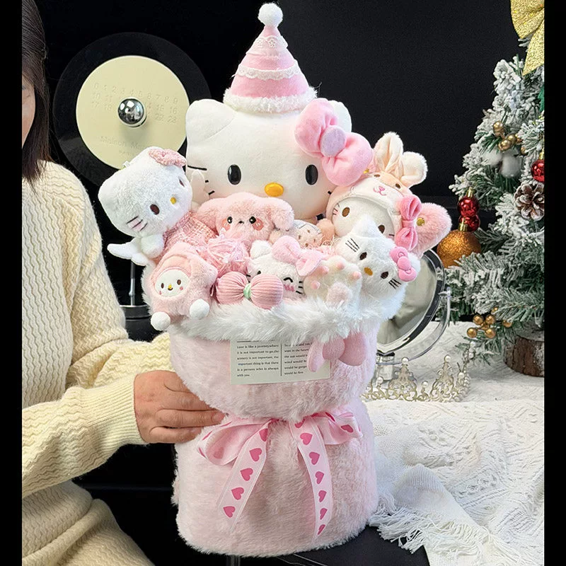 Плюшевый букет Hello Kitty, 30×22×35 см, с LED‑подсветкой, подарочным пакетом и открыткой