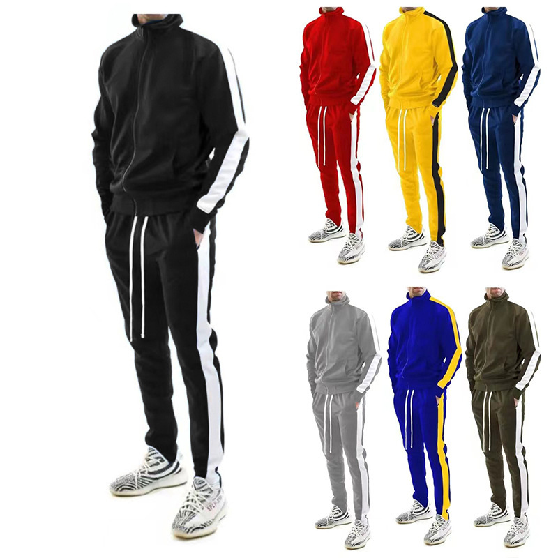 Cross-border European and American style new spring and autumn casual men's suit, fashionable color-blocked stand-up collar youth slim sports suit men's suit