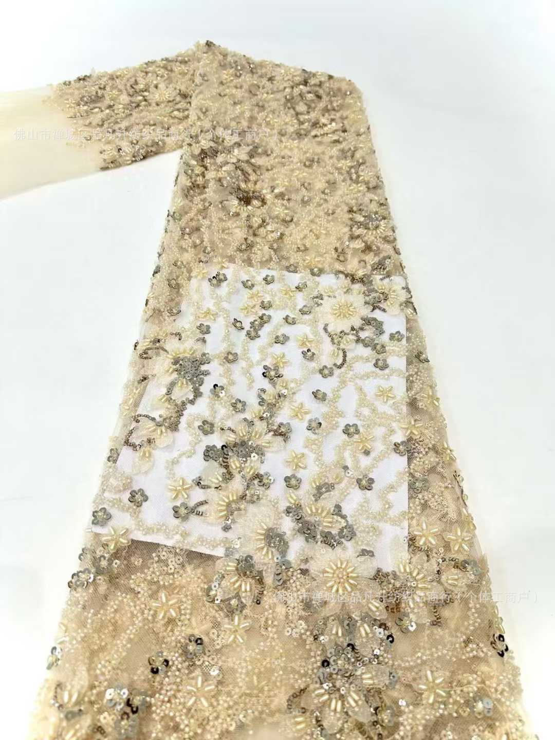 Tejido de boda, vestido de bordado de perlas, moda transfronteriza de alta calidad, tela de bordado tridimensional, perlas de arroz image 9