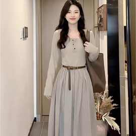 法式长袖连衣裙子女装2024新款初秋早秋季气质长裙韩系氛围感穿搭