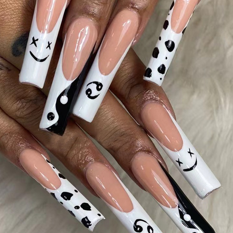 Wearing nail products wholesale long ballet Tai Chi smiling face Yin and Yang nail tablets dark skin nail tablets fake nail patches Wearing nail products wholesale long ballet Tai Chi smiling face Yin and Yang nail tablets dark skin nail tablets fake nail patches