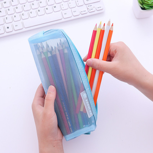 School season supplies creative stationery cute transparent mesh pen case high face value primary school students ins small group large capacity