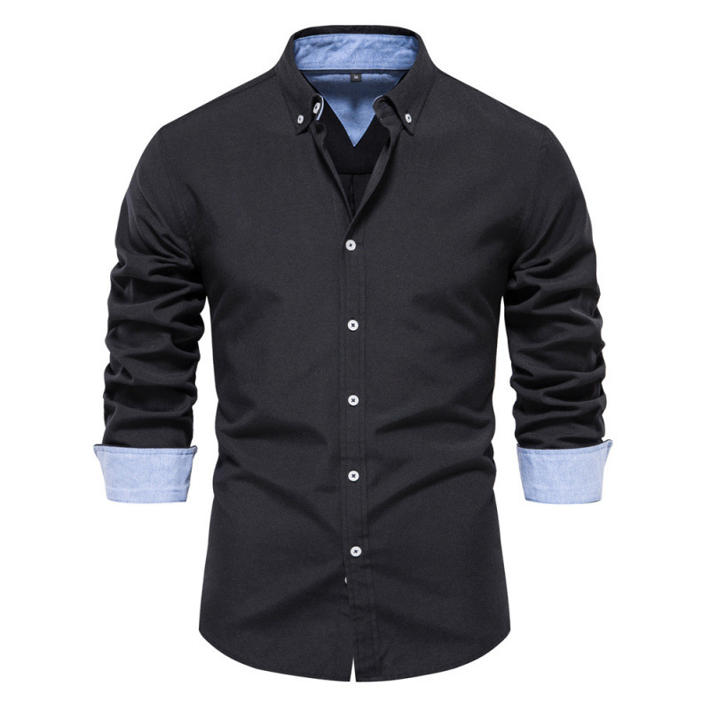 Autumn 2024 New Cross-border European-size Slim-fit Shirt Men's Casual All-match Fashionable Solid Color Long-sleeved Shirt Men's Wear