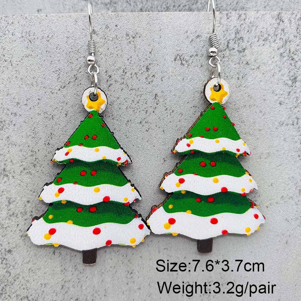 1 Pair Cute Christmas Hat Christmas Tree Santa Claus Wood Ear Hook display picture 2