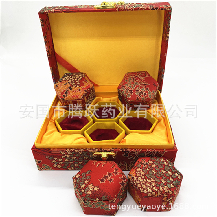 Red Brocade Gift Box Set of 4 Empty Packaging Boxes for Herbal Gifts quality and texture