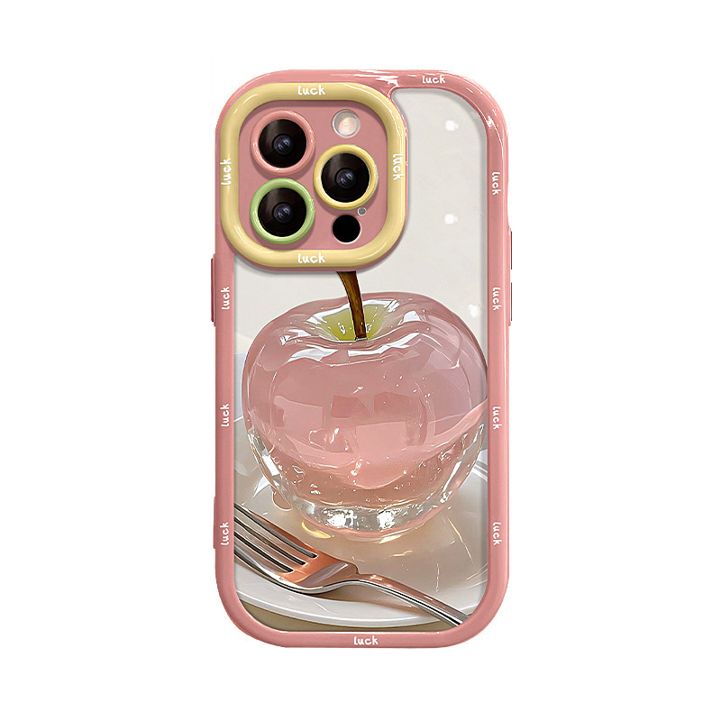 クリスタルアップルミラースタンド付きiPhone16ケース、13promaxフルカバー、14、15、17対応、透明|undefined