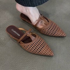 シープスキンバージョン〜フレンチレトロスタイルレディース中空つま先ハーフスリッパレディースサマーアウターチャンキーヒールワンストラップサンダル