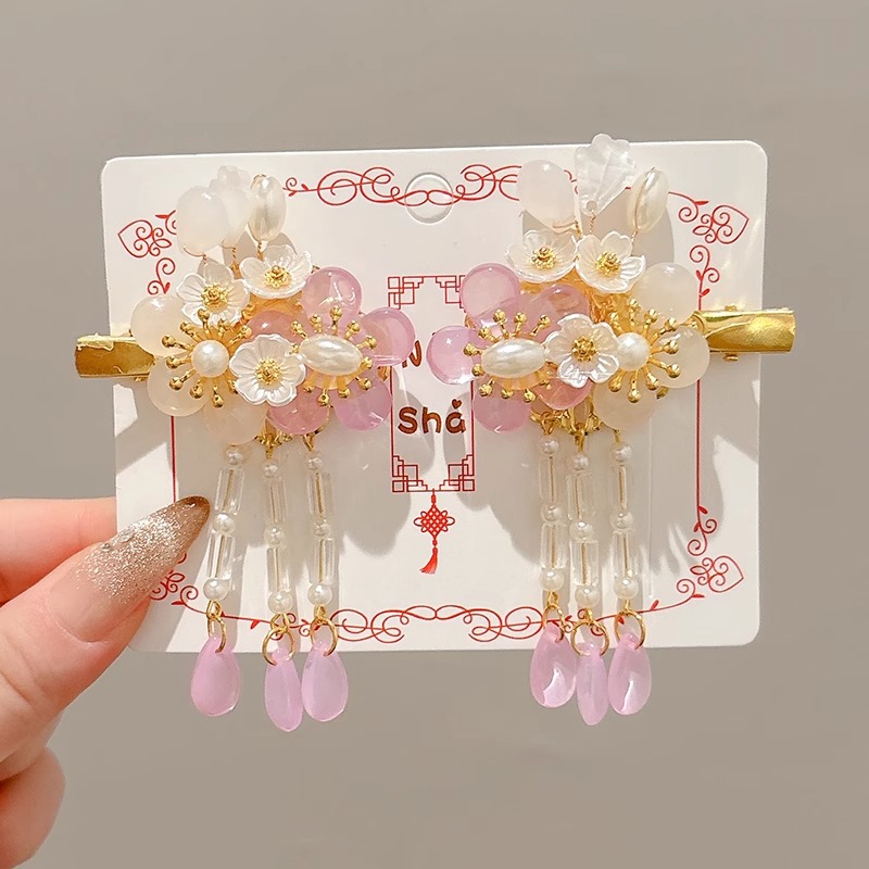 Niños flores de perlas para el cabello de mujeres estilo antiguo estilo Han toque de cabello de niña super inmortal estilo nacional tarjeta de cabello de niña pequeña para el cabello de clips