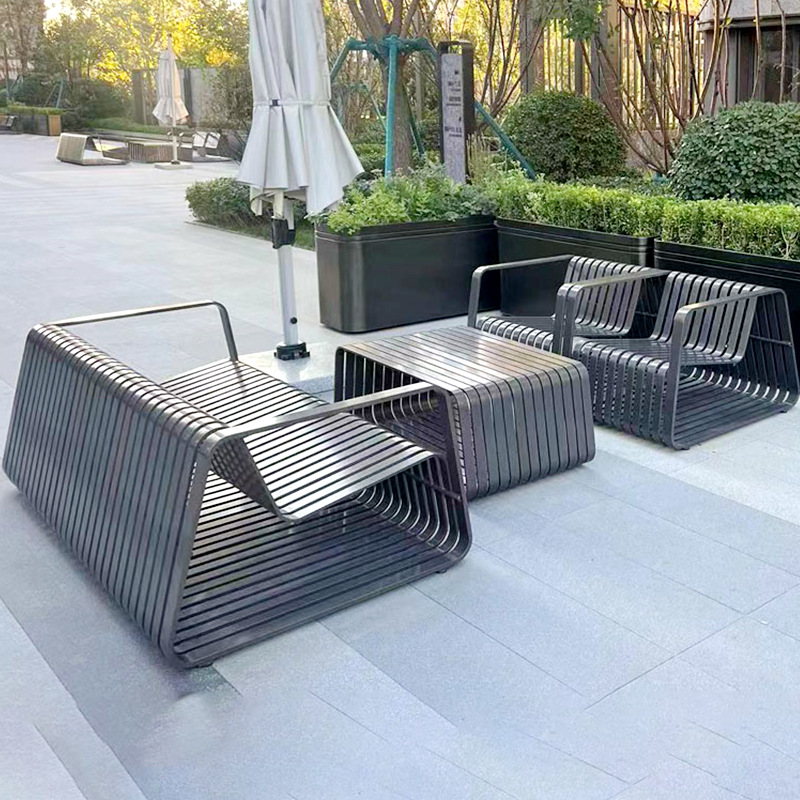 Sofá de aleación de aluminio combinación de mesa de té impermeable solar patio jardín al aire libre hotel piscina al aire libre muebles de acero inoxidable