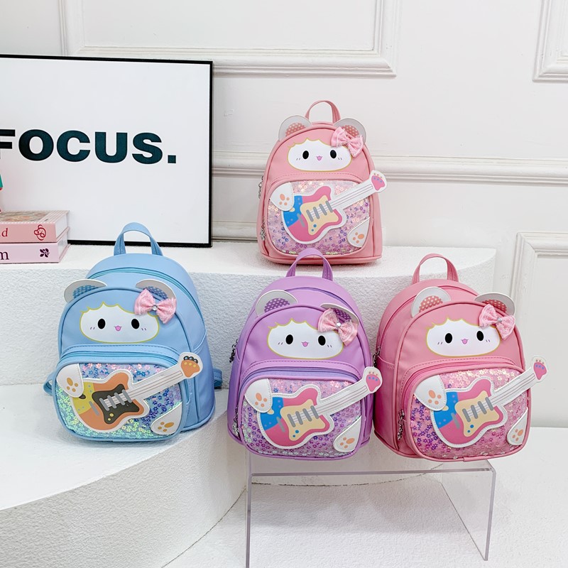 Mochila para niños y niñas de guitarra linda de dibujos animados, mochila para bebés de jardín de infantes, mochila para niños con lentejuelas de moda nueva