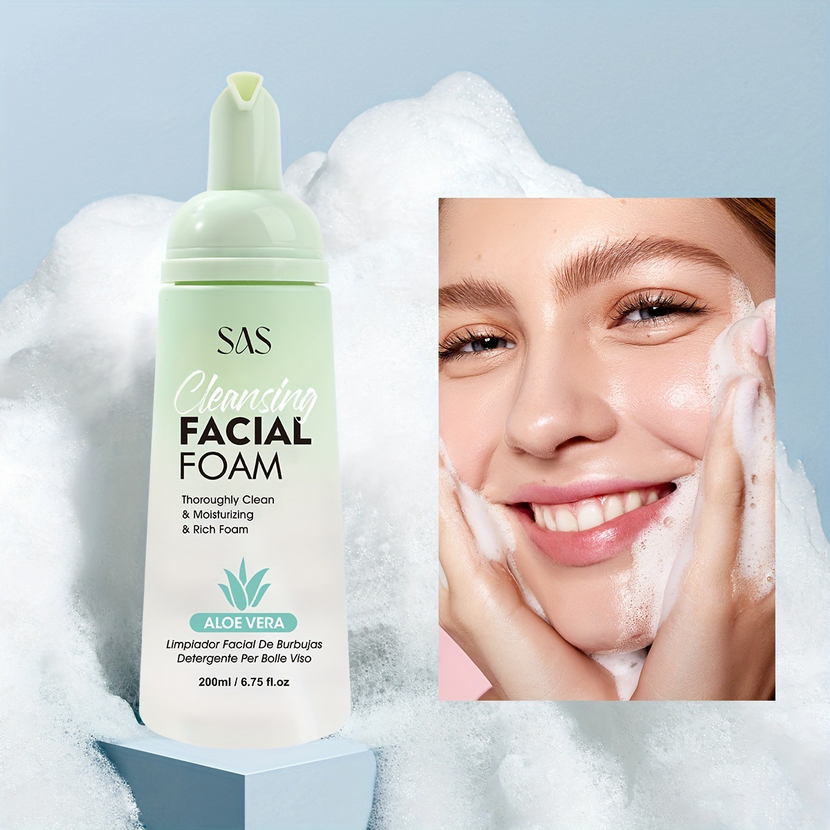USHAS European and American Cross-border spot mousse limpiador facial aminoácido limpiador desmaquillante SAH027-30 de limpieza profunda