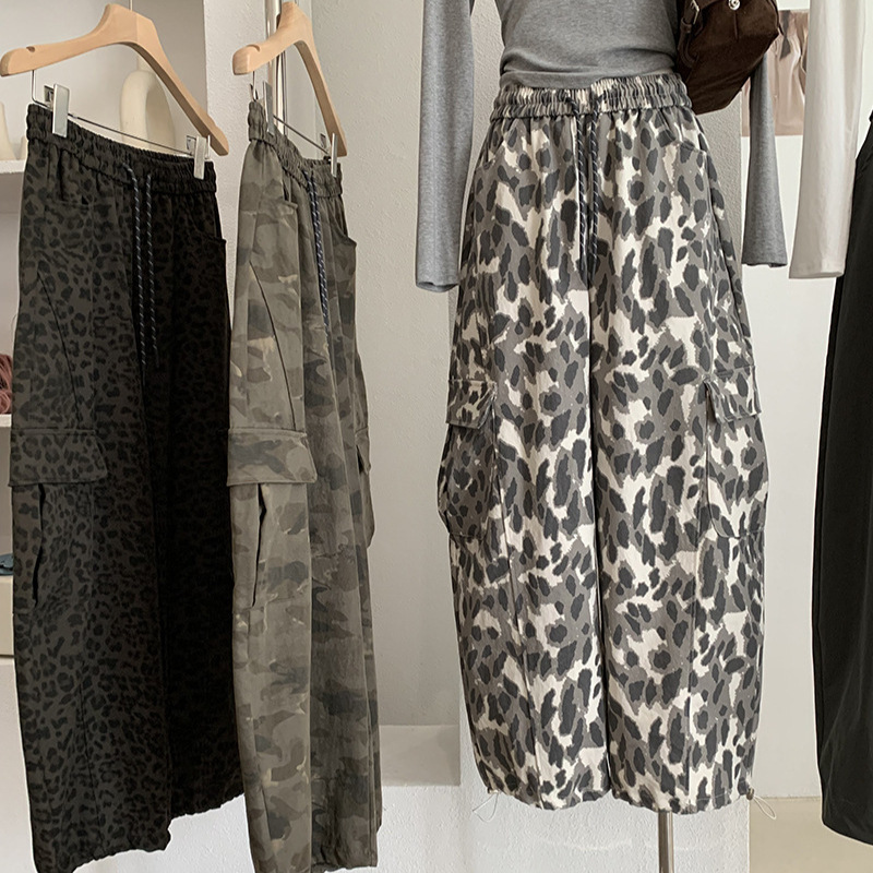 KEKEZOON Vintage Camouflage Drawstring Cargo Pants for Women, New Autumn Casual Straight Wide-Leg Trousers, Trendy 8675 KEKEZOON Vintage Camouflage Drawstring Cargo Pants for Women, New Autumn Casual Straight Wide-Leg Trousers, Trendy 8675