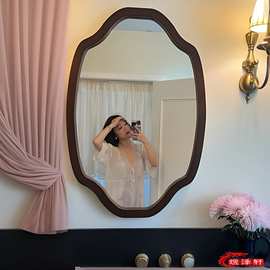 美式复古浴室镜壁挂洗手台梳妆镜法式中古艺术异形卫生间镜子挂墙
