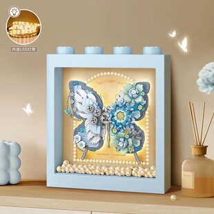 Loz Mini Granules 1960-61 Butterfly Photo Frame Pink Butterfly Flower Language Desktop Ornaments Girls Gift Assembled Building Blocks