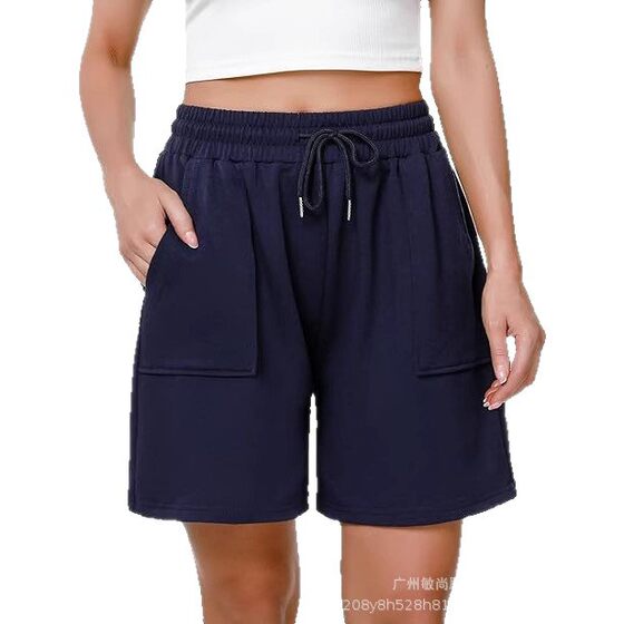 2025 New Cool Slide Soft Elastic Casual Air Layer Shorts Women's Loose plus size All-match Wide Leg Pants Medium Pants