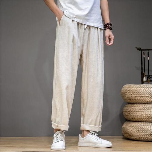 Linen Pants Men Cotton Linen Pants Summer Men Casual Long Pants Spring and Autumn Style Loose Wide Leg Pants Straight Leg Sports Men Pants