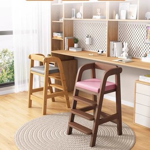Solid Wood Children's Dining Chair, Wooden High Stool for Home Use, Wide Adjustable Growth Chair for Older Children