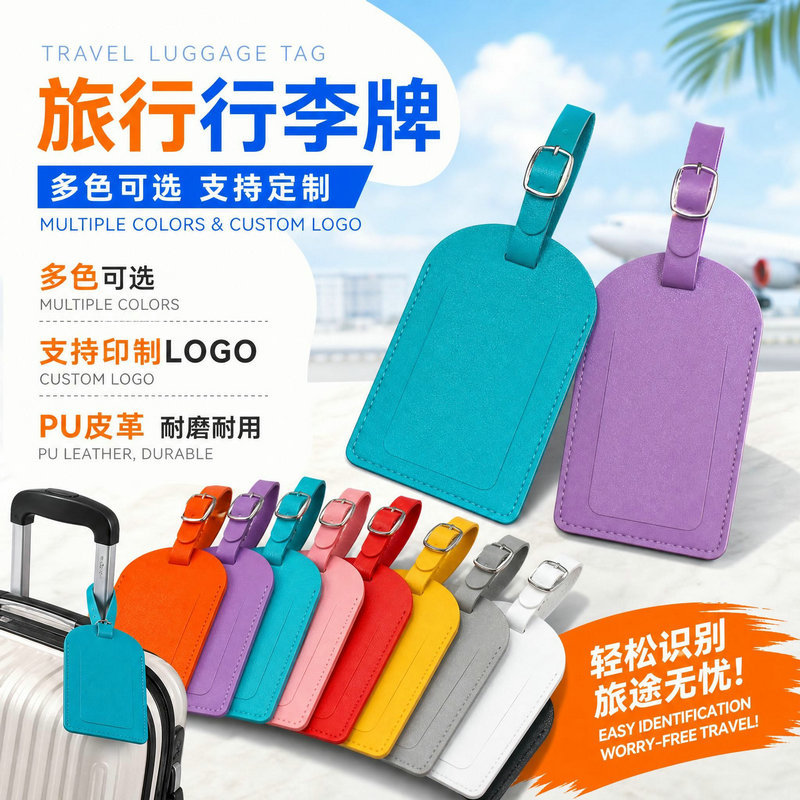 Pu Leather Luggage Tags in Multiple Colors, Customizable with Logo, Travel Suitcase Tags, Checked Baggage Identification Tags, Blank Hang Tags