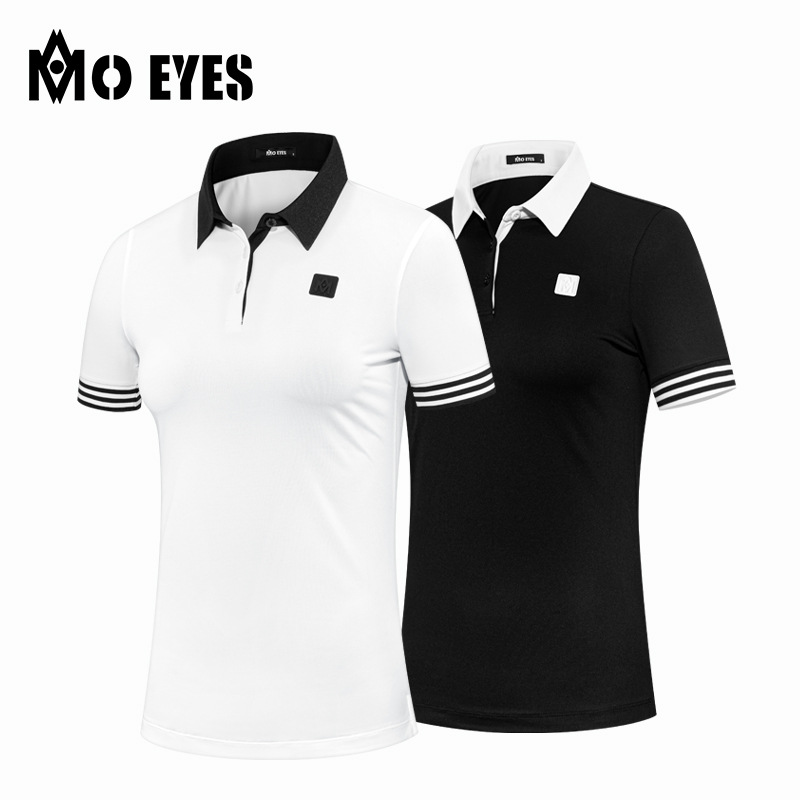 Bộ quần áo golf nữ Moeyes Magic Eye thể thao thoáng khí vải đính hạt mùa hè — M23KUZ006-Quần short đen, M23YF010-Áo màu trắng, M23YF010-Áo màu đen, M23KUZ006-Quần short trắng